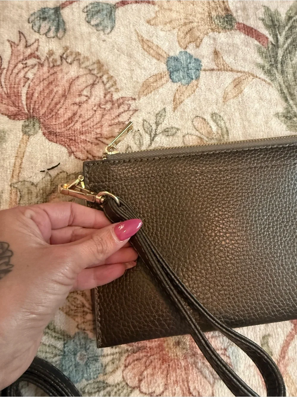 Convertible Wristlet & Crossbody Bag | Brown Pebbled Faux Leather Clutch NWT